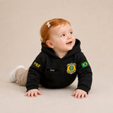 Blusa Moletom Infantil Bebê Com Capuz Preto Tema PRF Polícia Rodoviária Federal Personalizado com Nome