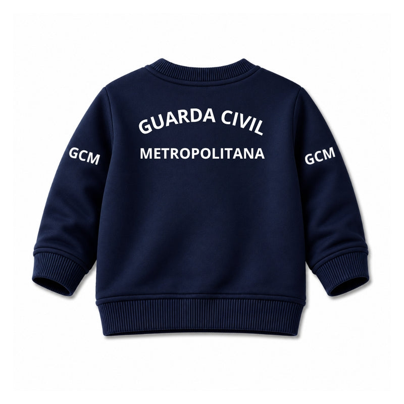 Blusa Moletom Infantil Bebê Gola Careca Marinho Tema Guarda Civil Municipal GCM Personalizado com Nome