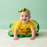 Kit Luxo Body Personalizado Brasil Amarelo Com Tênis, Saia e Laço