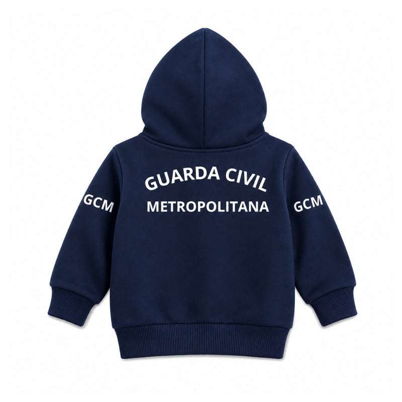 Blusa Moletom Infantil Bebê Com Capuz Marinho Tema Guarda Civil Municipal GCM Personalizado com Nome