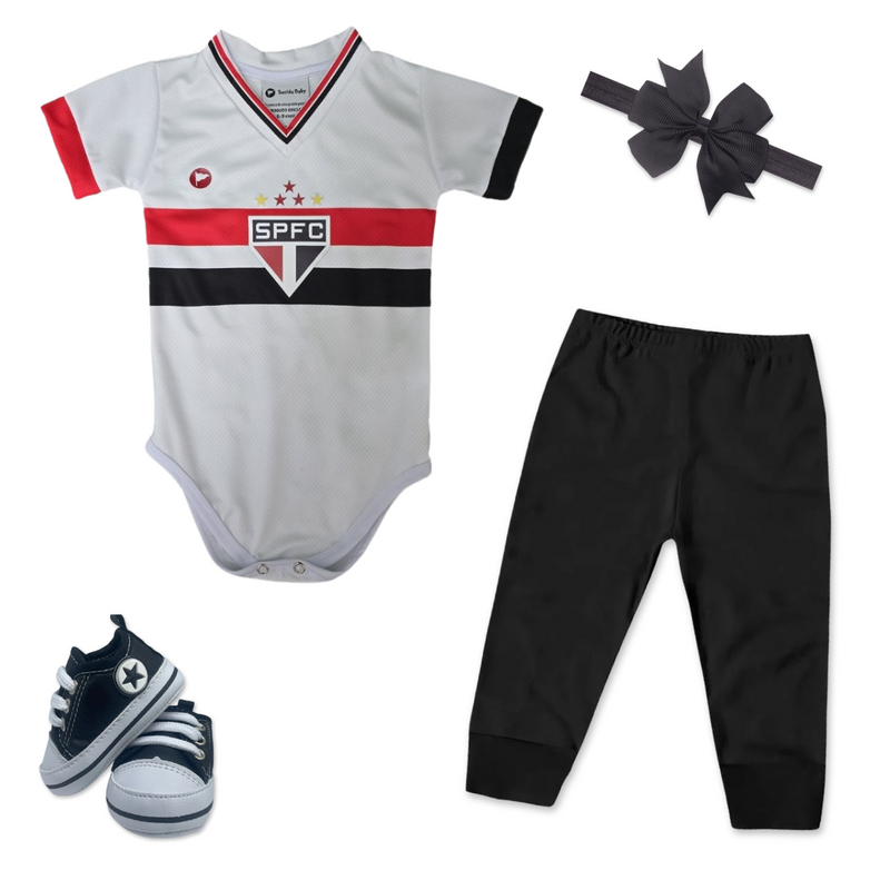 Kit Luxo Body Proteção UV Branco São Paulo Com Tênis, Shorts/Calça e Laço