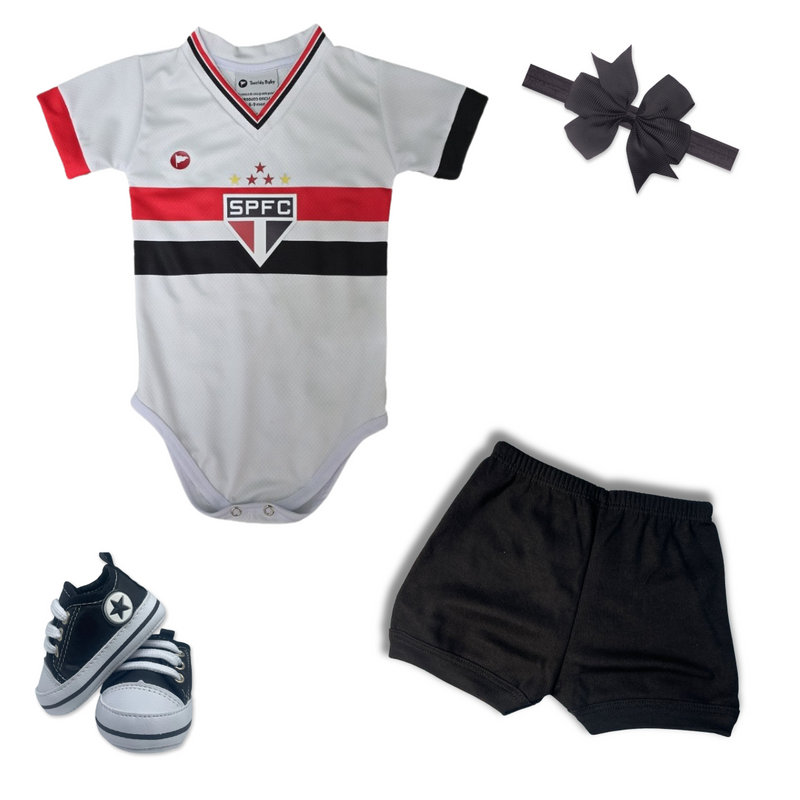 Kit Luxo Body Proteção UV Branco São Paulo Com Tênis, Shorts/Calça e Laço