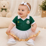 Kit Luxo Body Bebê Oficial Proteção UV Verde Palmeiras Menina – Saia, Tênis e Laço