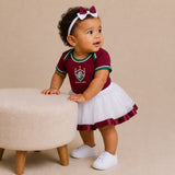 Kit Luxo Body Bebê Vermelho Fluminense Menina – Saia, Tênis e Laço