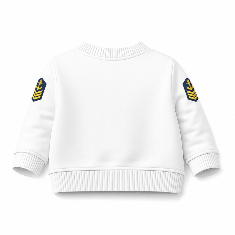 Blusa Moletom Infantil Bebê Gola Careca Branco Tema Marinha do Brasil Personalizado com Nome