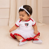 Kit Luxo Body Bebê Branco Oficial São Paulo Menina – Saia, Tênis e Laço