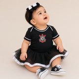 Kit Luxo Body Bebê Preto Corinthians Menina – Saia, Tênis e Laço