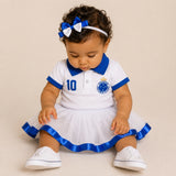 Kit Luxo Body Bebê Polo Cruzeiro Menina – Saia, Tênis e Laço