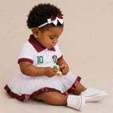 Kit Luxo Body Bebê Polo Fluminense Menina – Saia, Tênis e Laço