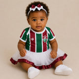 Kit Luxo Body Bebê Oficial Proteção UV Listrado Fluminense Menina – Saia, Tênis e Laço
