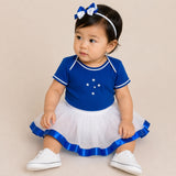 Kit Luxo Body Bebê Azul Cruzeiro Menina – Saia, Tênis e Laço