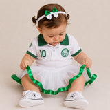 Kit Luxo Body Bebê Oficial Polo Palmeiras Menina – Saia, Tênis e Laço
