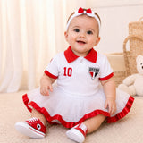 Kit Luxo Body Bebê Oficial Polo São Paulo Menina – Saia, Tênis e Laço