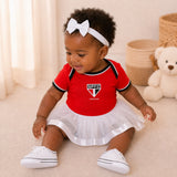 Kit Luxo Body Bebê Vermelho Oficial São Paulo Menina – Saia, Tênis e Laço