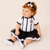 Kit Luxo Body Bebê Oficial Proteção UV Listrado Corinthians Menina – Saia, Tênis e Laço