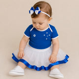 Kit Luxo Body Bebê Oficial Proteção UV Cruzeiro Azul Menina – Saia, Tênis e Laço