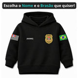 Blusa Moletom Infantil Bebê Com Capuz Preto Tema Polícia Civil PC Personalizado com Nome