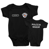 Body Bebê Preto da PM Polícia Militar Personalizado com Nome e Brasão do Estado