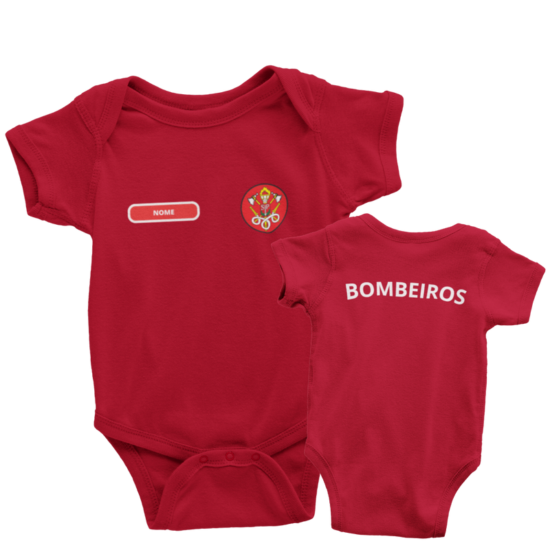 Body Bebê Vermelho do Corpo de Bombeiros Personalizado com Nome