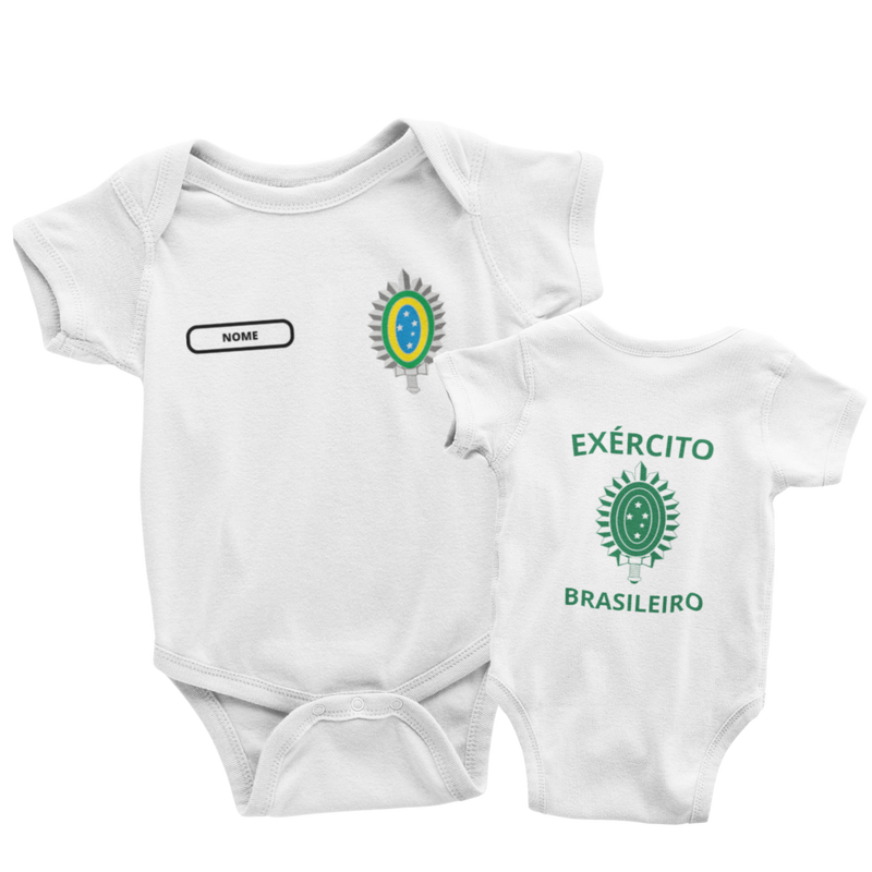 Body Bebê Branco do Exército Brasileiro Personalizado com Nome