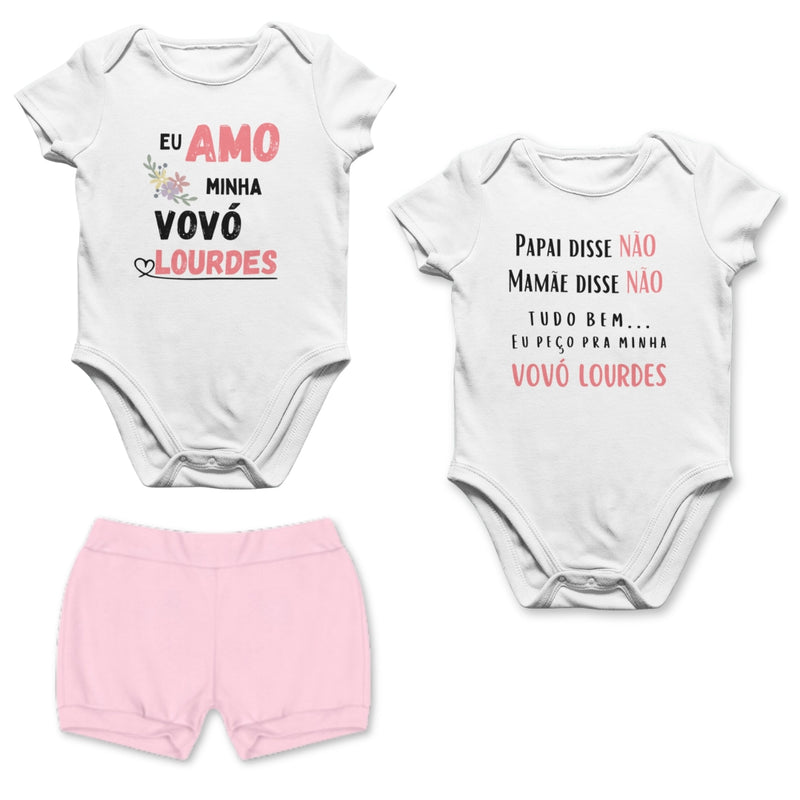 Conjunto de Vovó Personalizado Com 2 Bodies e 1 Shorts
