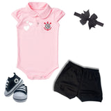 Kit Luxo Body Rosa SCCP Com Tênis, Shorts/Calça e Laço