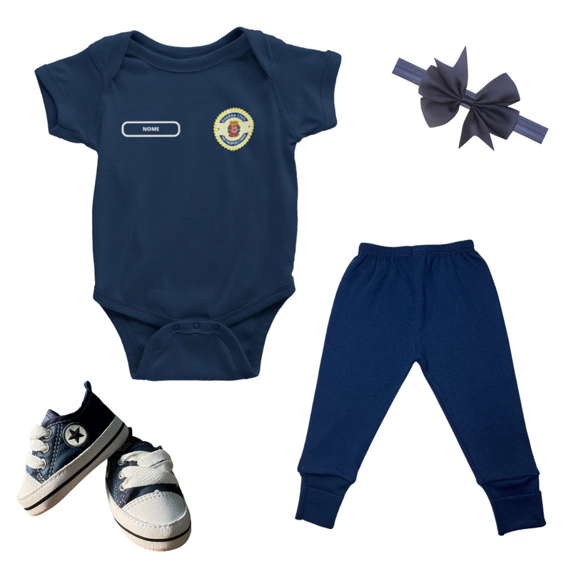 Kit Luxo Guarda Civil Municipal com Body, Tênis, Calça e Laço (opcional)