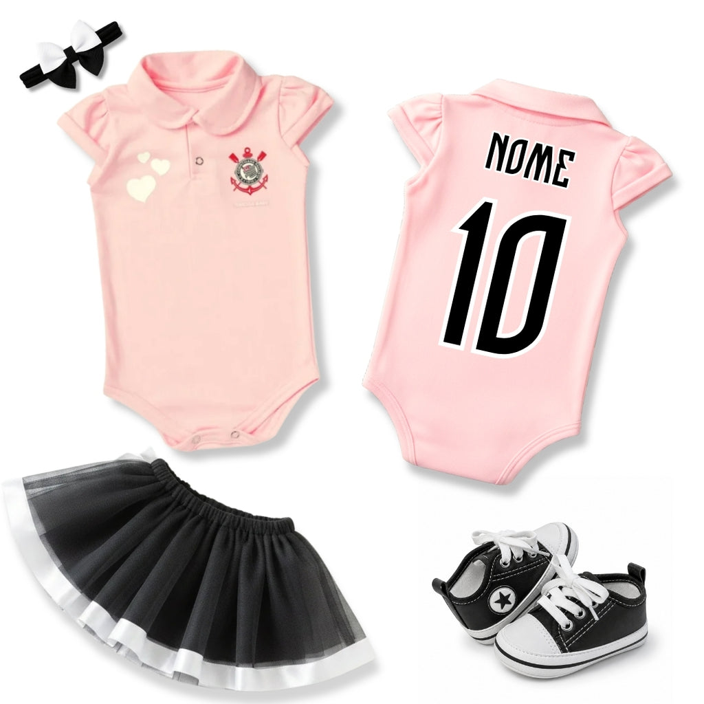 Body Bebê Rosa Corinthians – Personalizado com Nome e Número