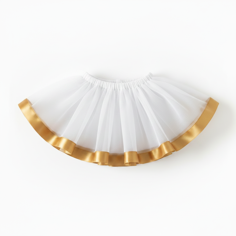 Saia de Tule Branca e Dourada