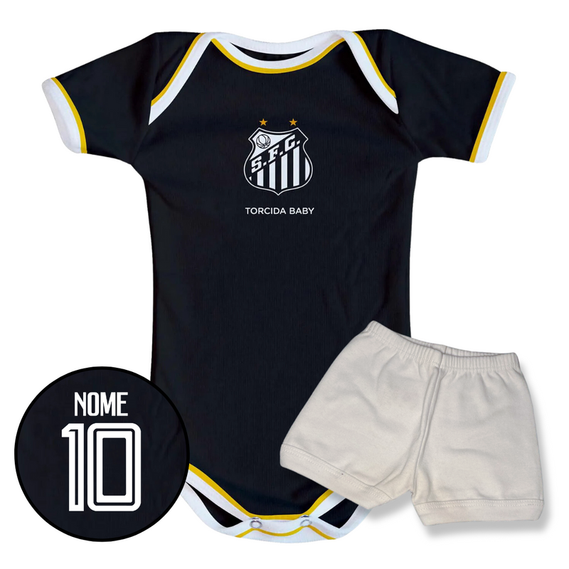 Kit Body Preto Personalizado e Shorts/Calça do Santos