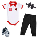 Kit Luxo Body Polo Flamengo Com Tênis, Shorts/Calça e Laço