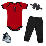 Kit Luxo Body Vermelho Flamengo Com Tênis, Shorts/Calça e Laço